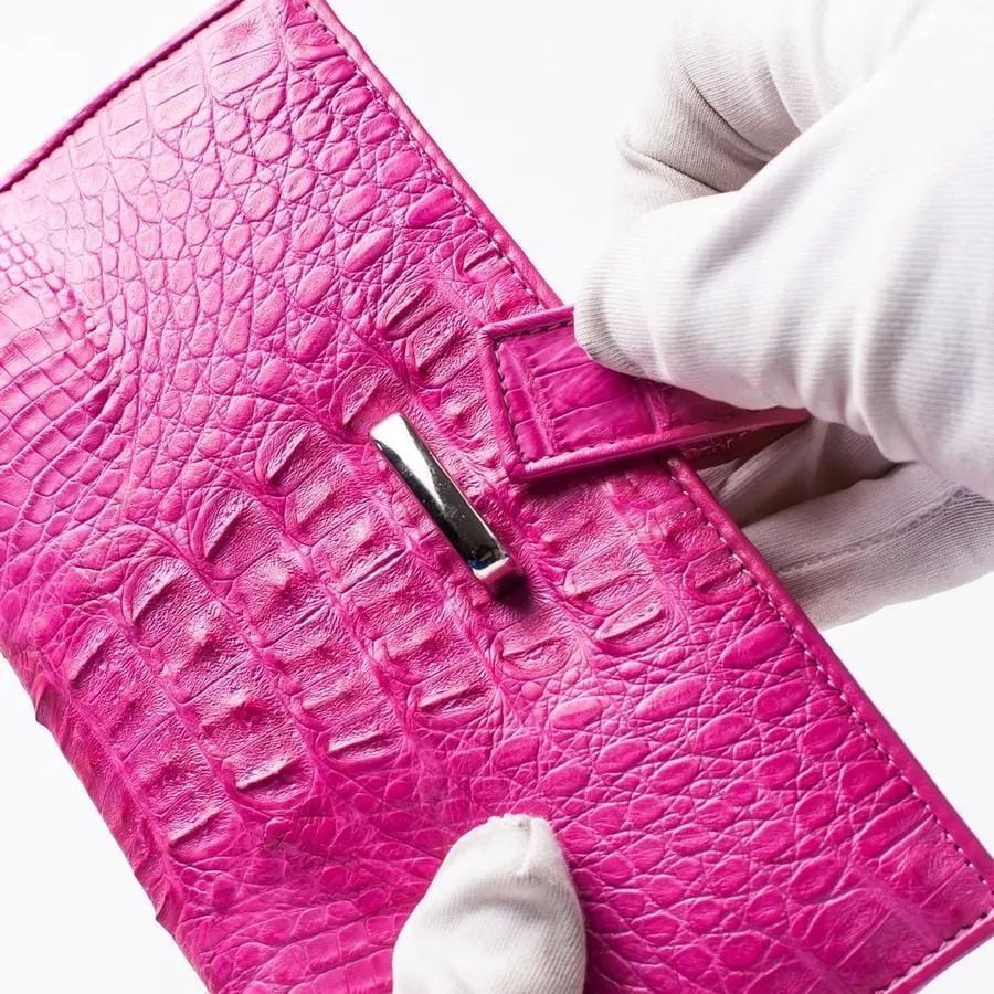 Genuine Rich Pink Crocodile Tail Skin Leather Long Ladies Wallet