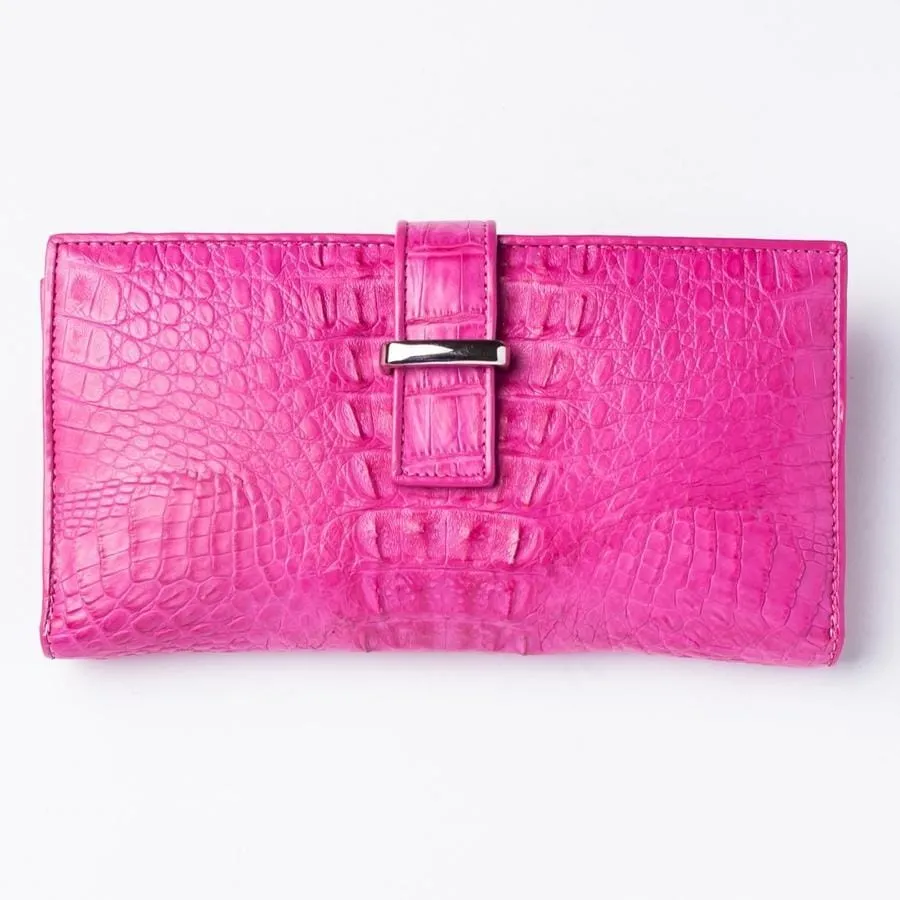 Genuine Rich Pink Crocodile Tail Skin Leather Long Ladies Wallet