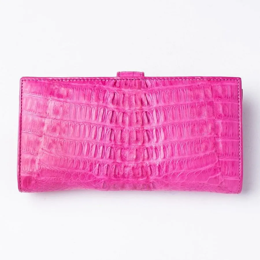 Genuine Rich Pink Crocodile Tail Skin Leather Long Ladies Wallet