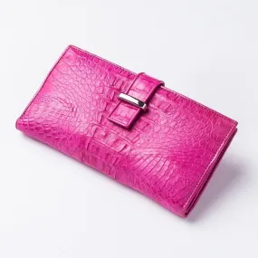 Genuine Rich Pink Crocodile Tail Skin Leather Long Ladies Wallet