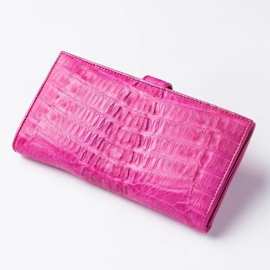 Genuine Rich Pink Crocodile Tail Skin Leather Long Ladies Wallet