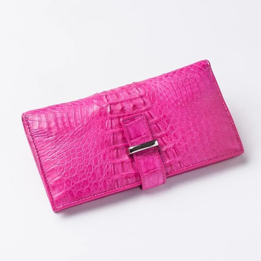 Genuine Rich Pink Crocodile Tail Skin Leather Long Ladies Wallet