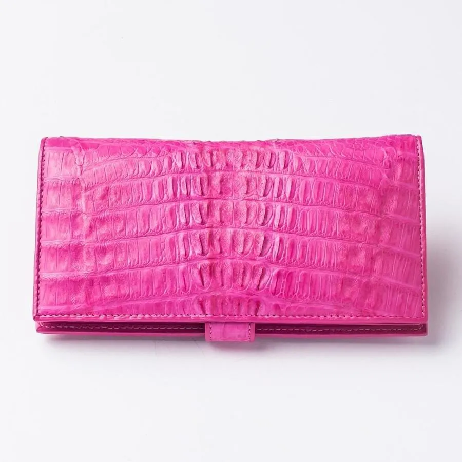 Genuine Rich Pink Crocodile Tail Skin Leather Long Ladies Wallet