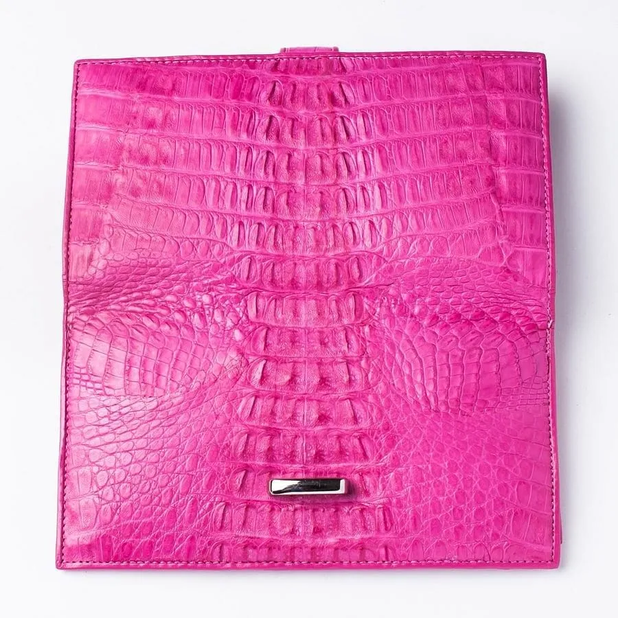 Genuine Rich Pink Crocodile Tail Skin Leather Long Ladies Wallet