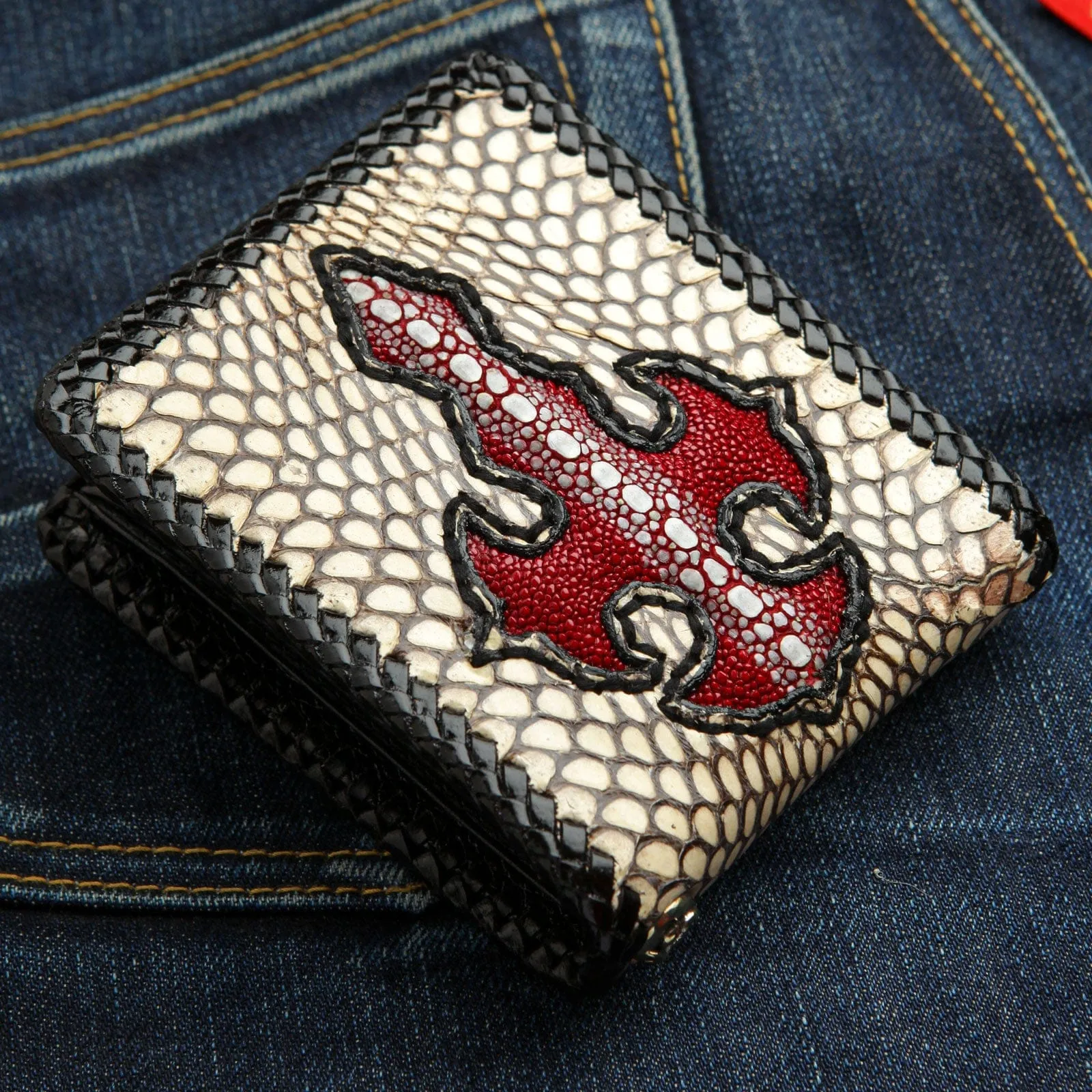 Genuine Snake Skin Stingray Cross Biker Wallet