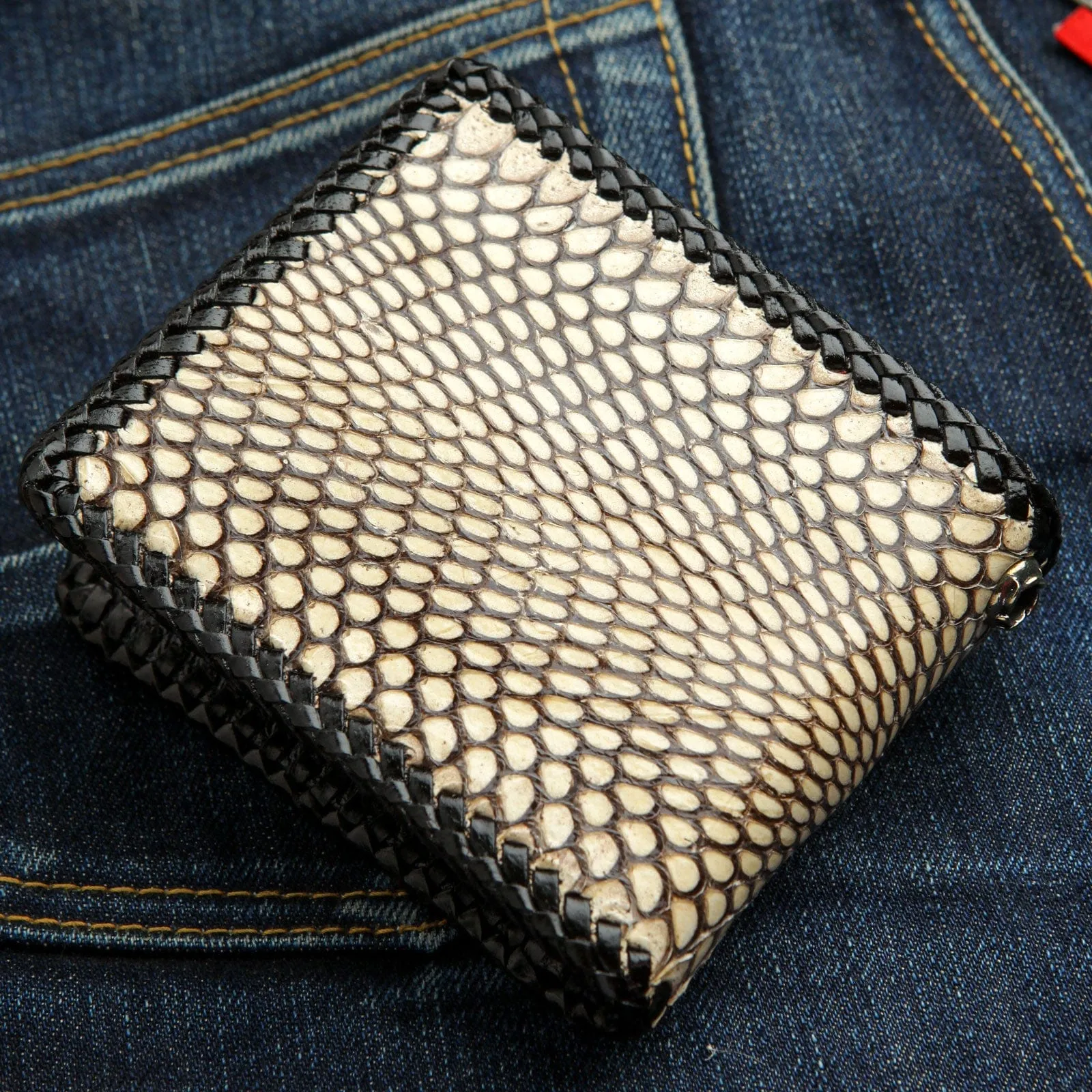 Genuine Snake Skin Stingray Cross Biker Wallet