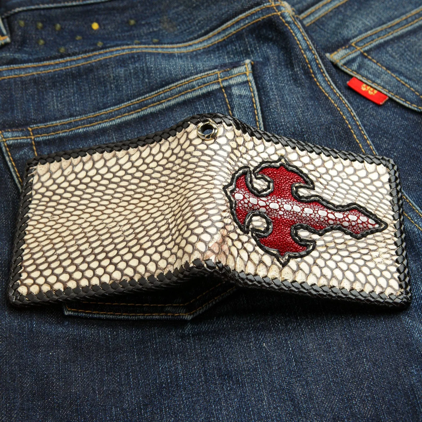 Genuine Snake Skin Stingray Cross Biker Wallet