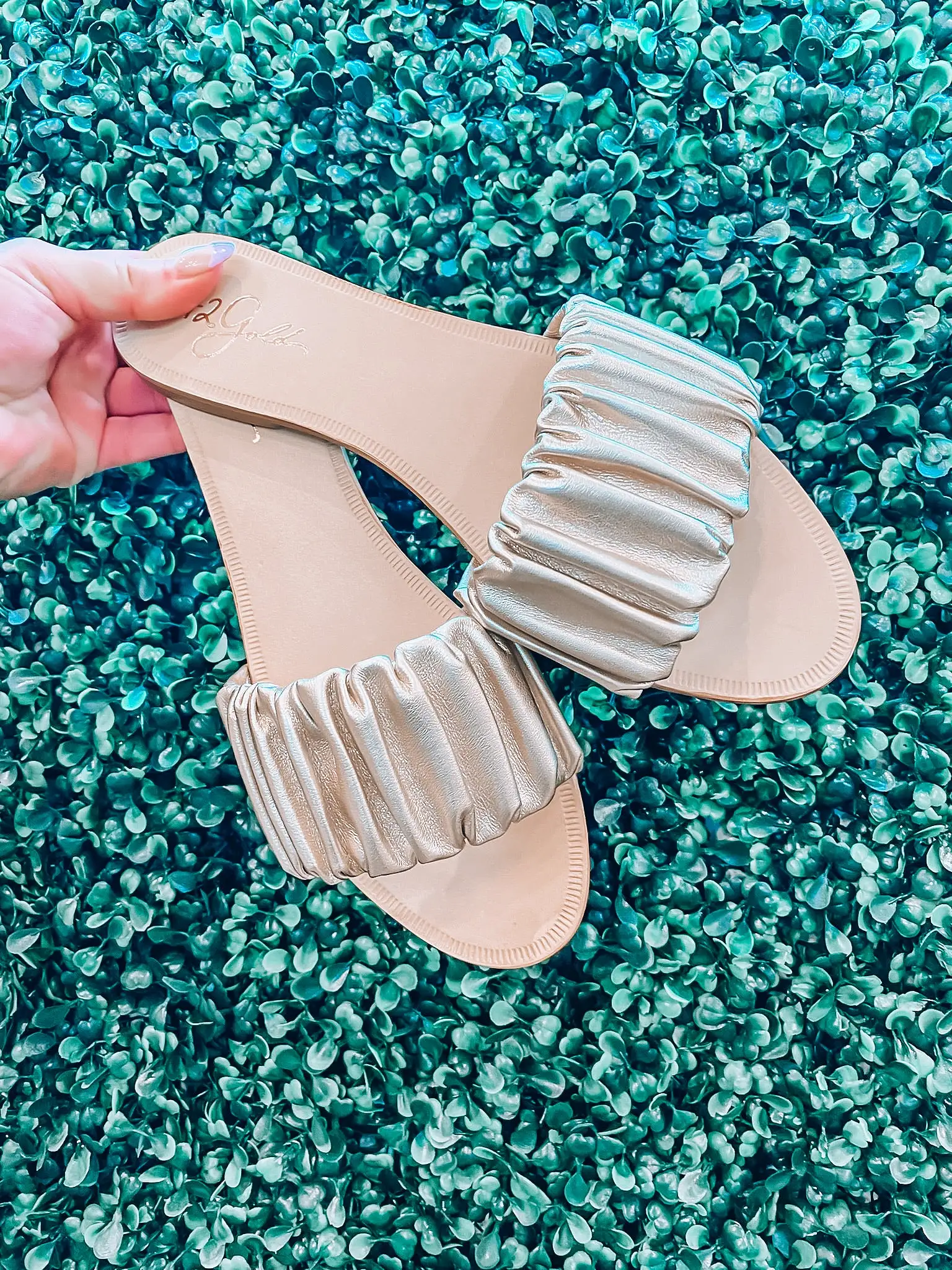 Gold Britta Leather Ruched Sandals