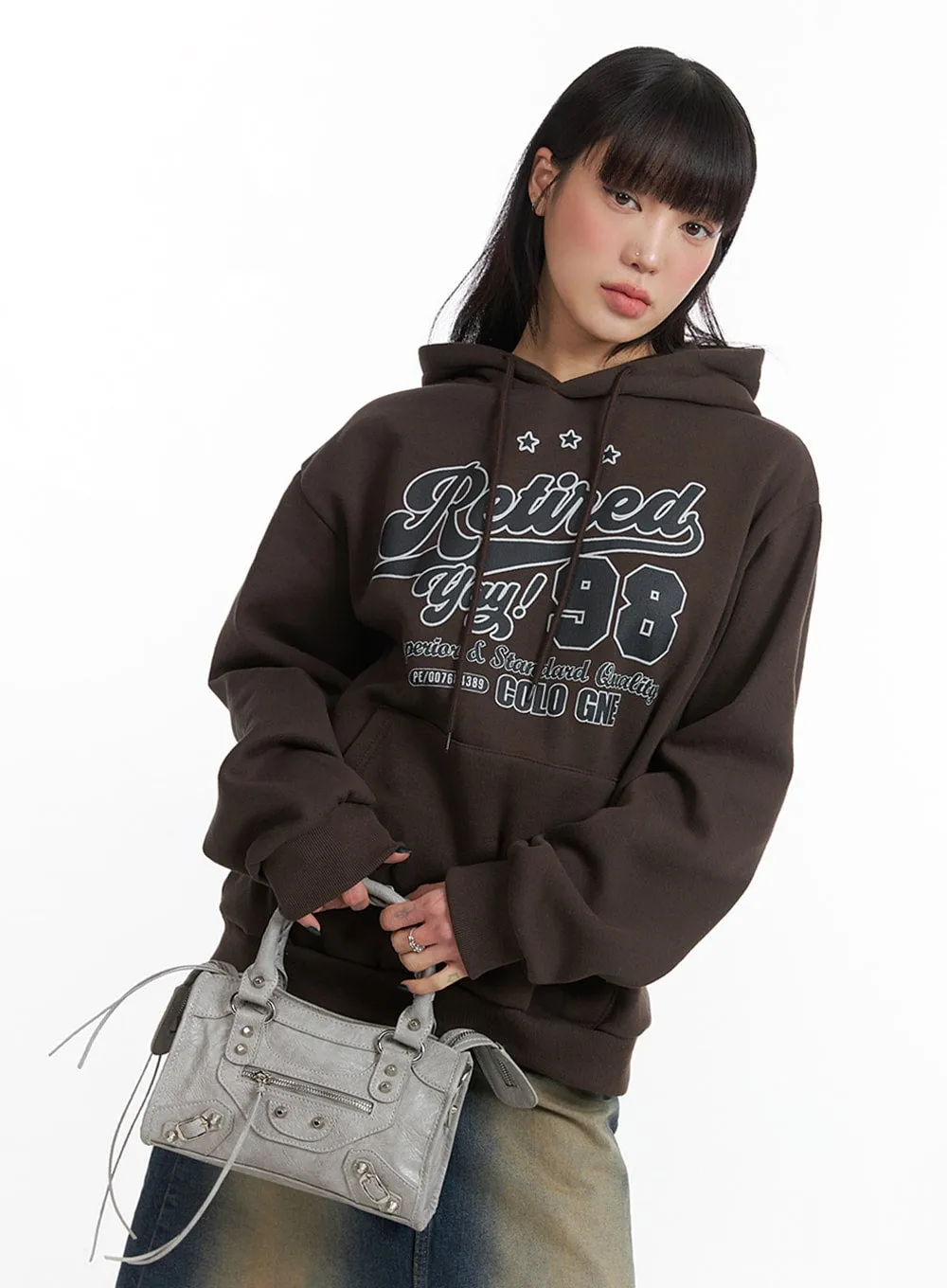 Graphic Lettering Drawstring Hoodie IJ411