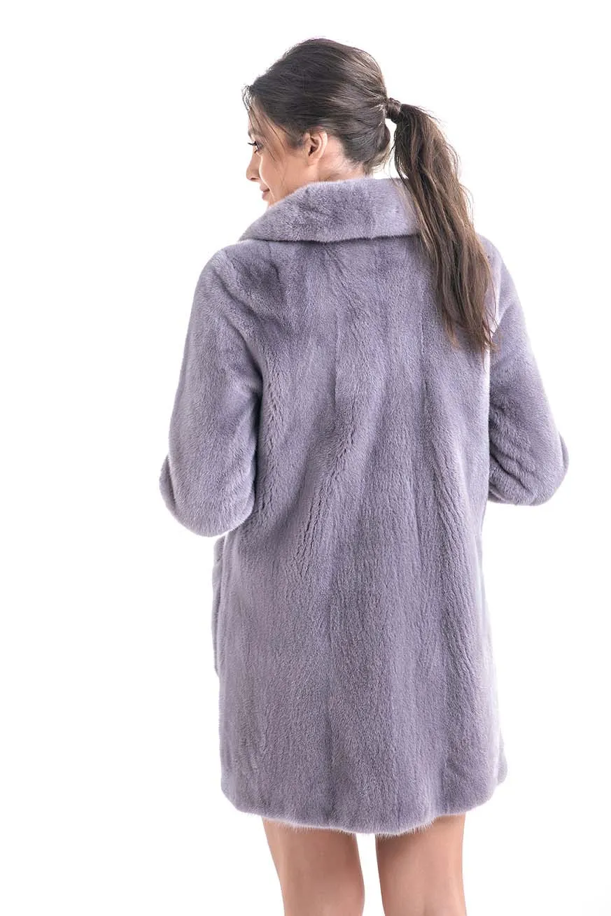 Gray Cozy Genuine Mink Fur Coat