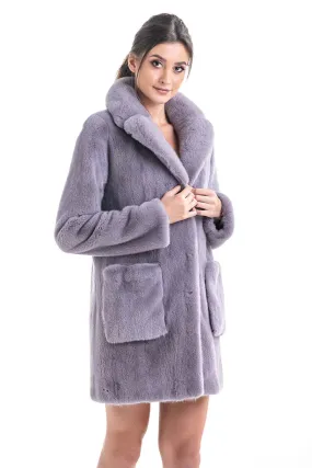 Gray Cozy Genuine Mink Fur Coat