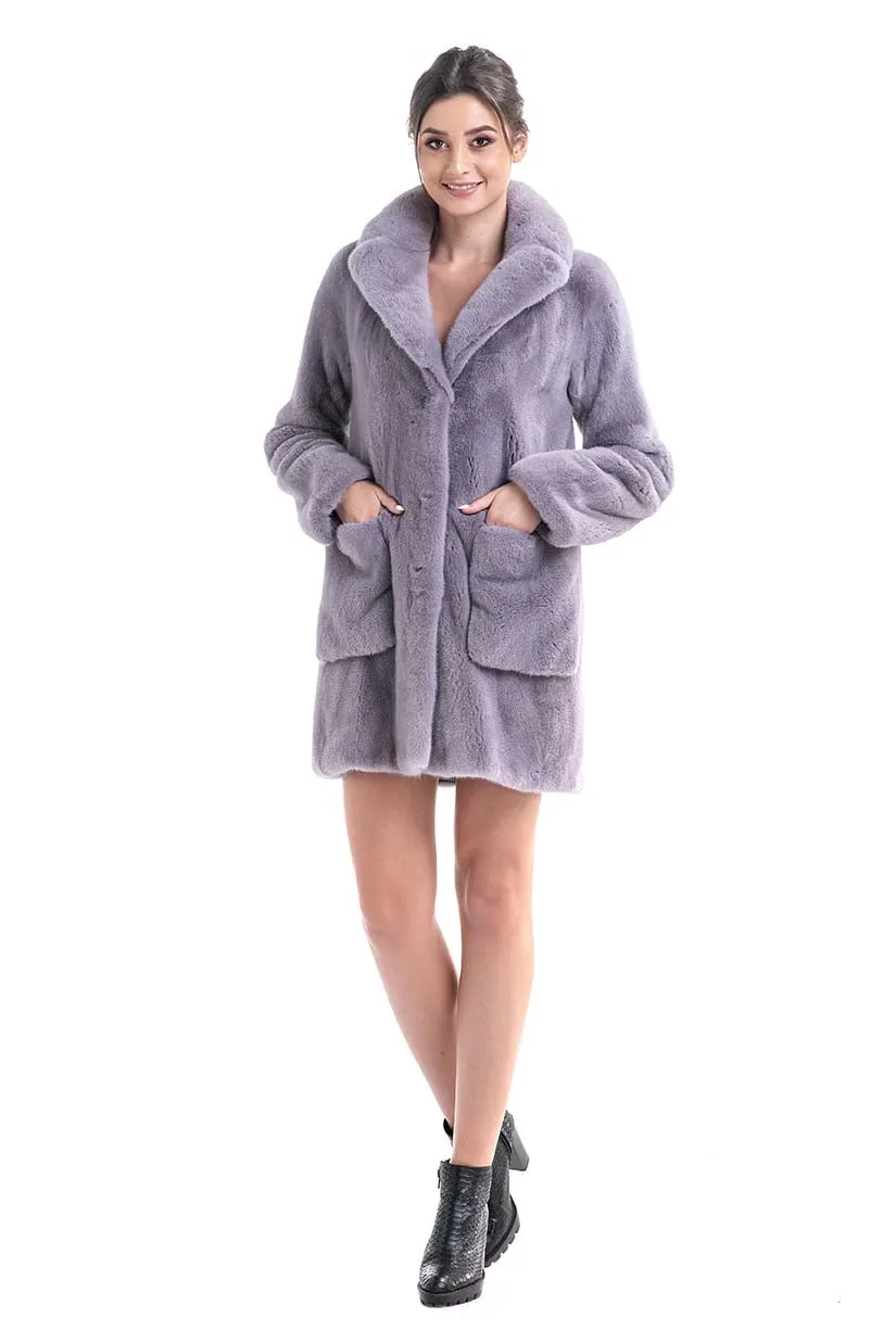 Gray Cozy Genuine Mink Fur Coat