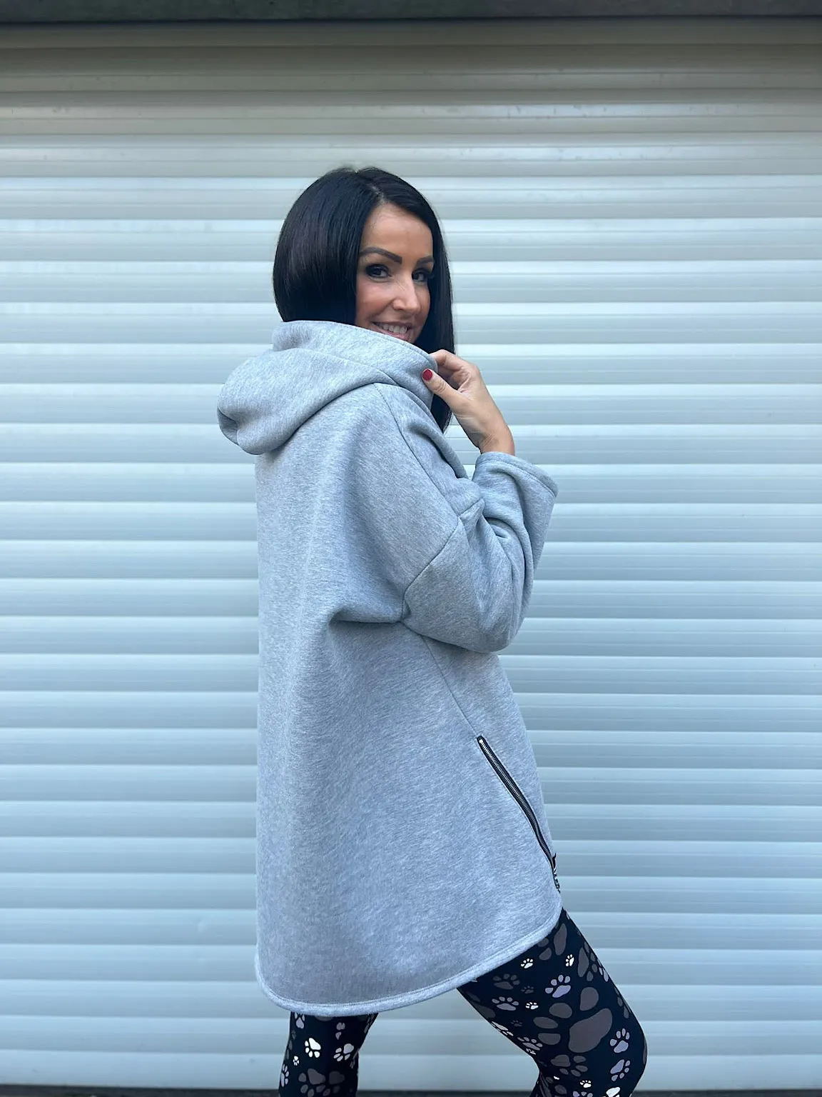 Grey Double Zip Hoodie Becky