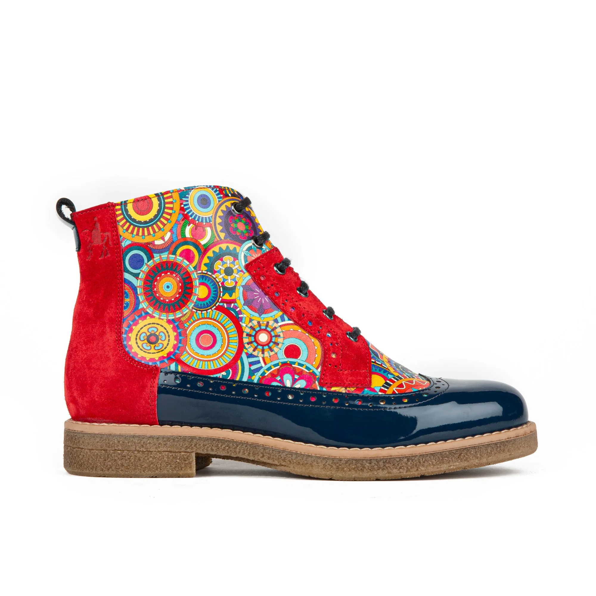 HATTER RED NAVY - Women's leather ankle boot with laces and zip