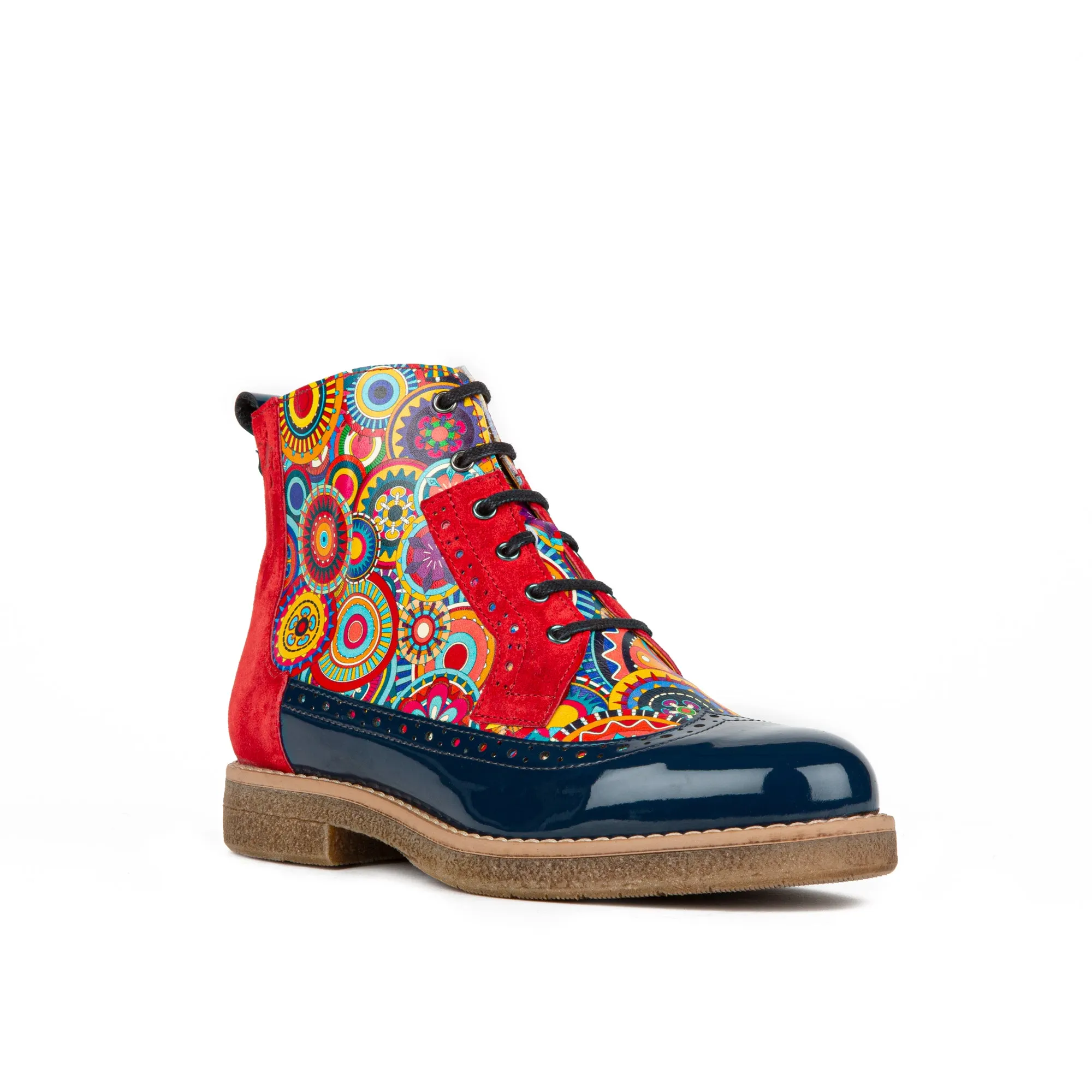 HATTER RED NAVY - Women's leather ankle boot with laces and zip