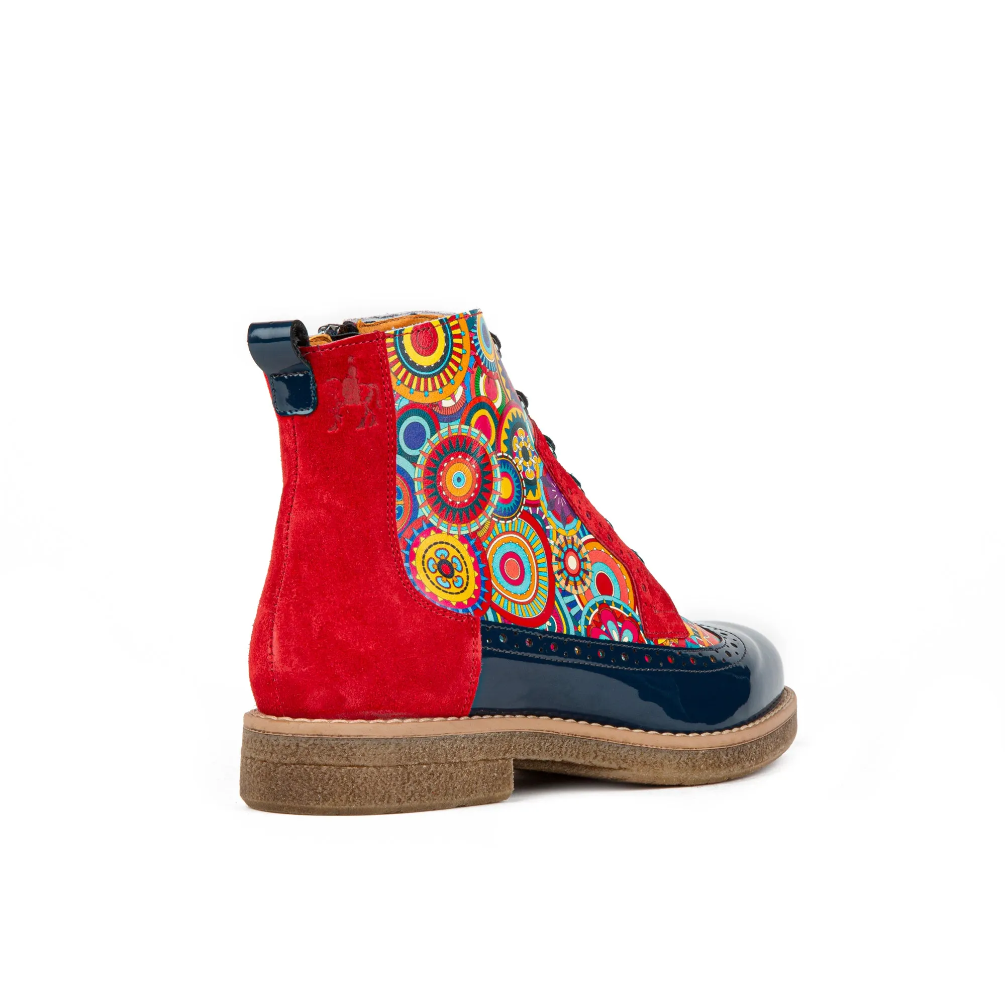 HATTER RED NAVY - Women's leather ankle boot with laces and zip