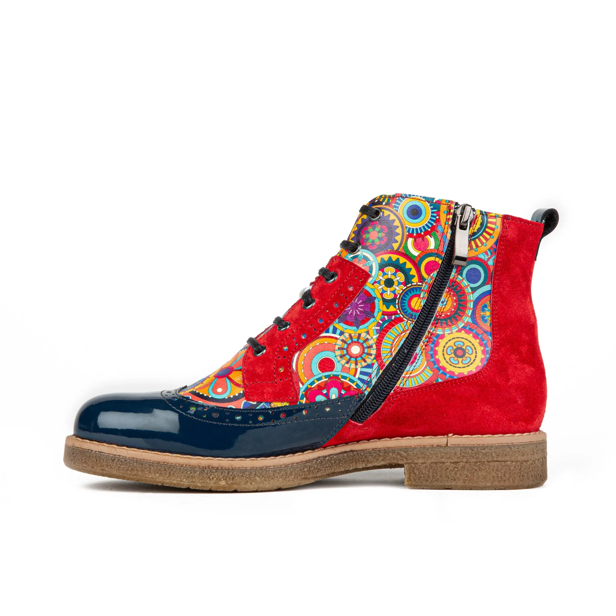 HATTER RED NAVY - Women's leather ankle boot with laces and zip