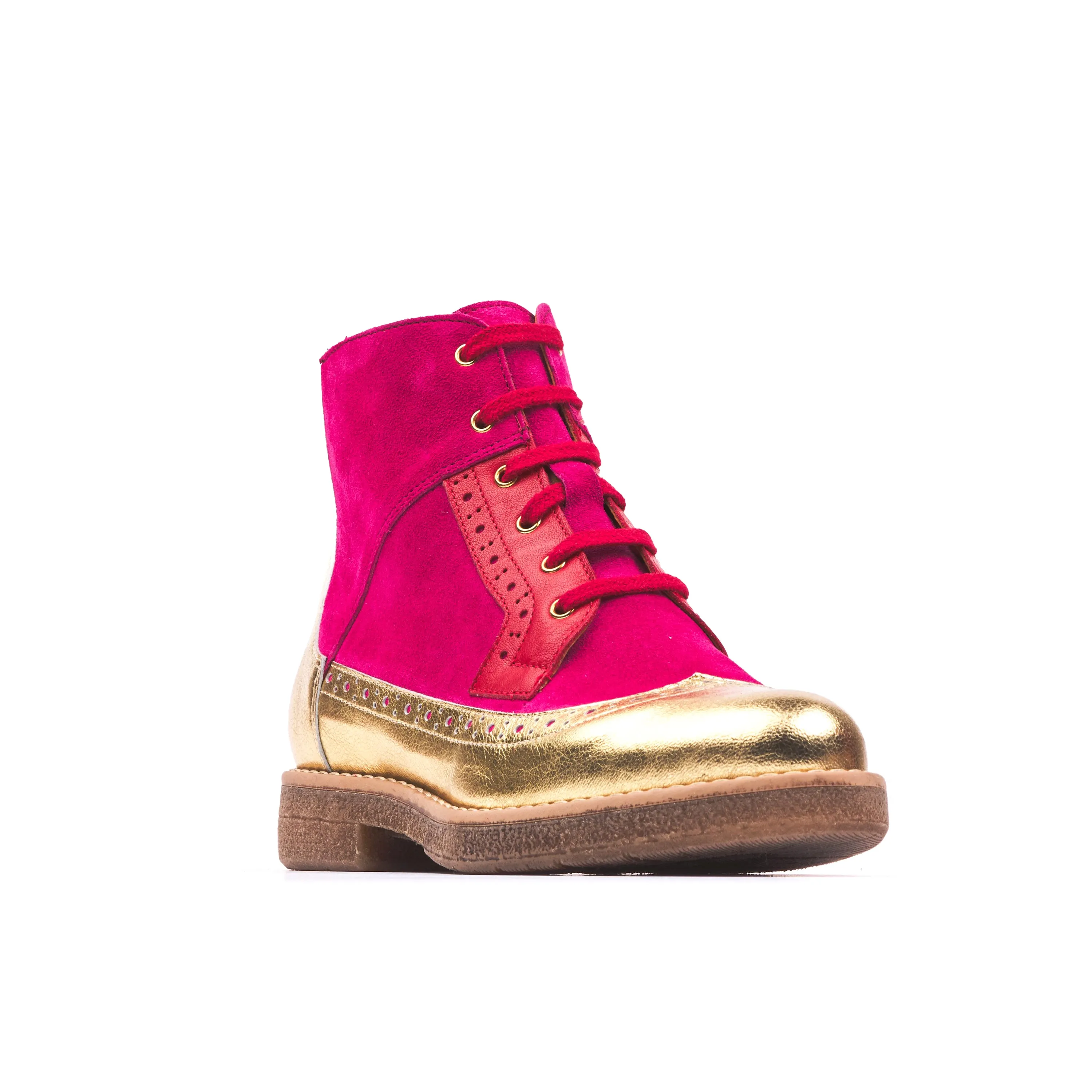 HATTER ULTRA GLAM - Women's higher ankle boot in red, pink and golden leather