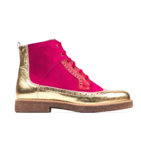 HATTER ULTRA GLAM - Women's higher ankle boot in red, pink and golden leather