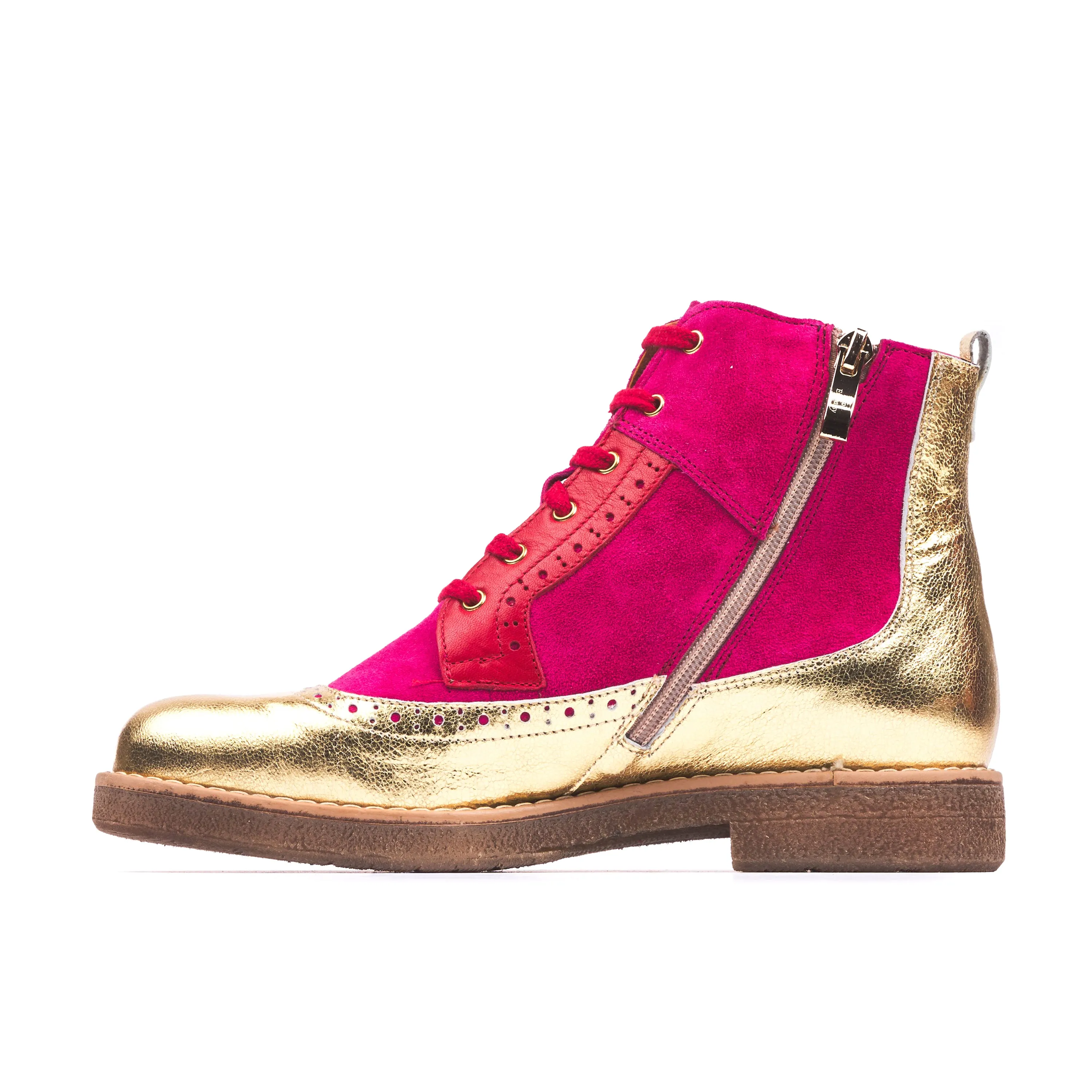 HATTER ULTRA GLAM - Women's higher ankle boot in red, pink and golden leather