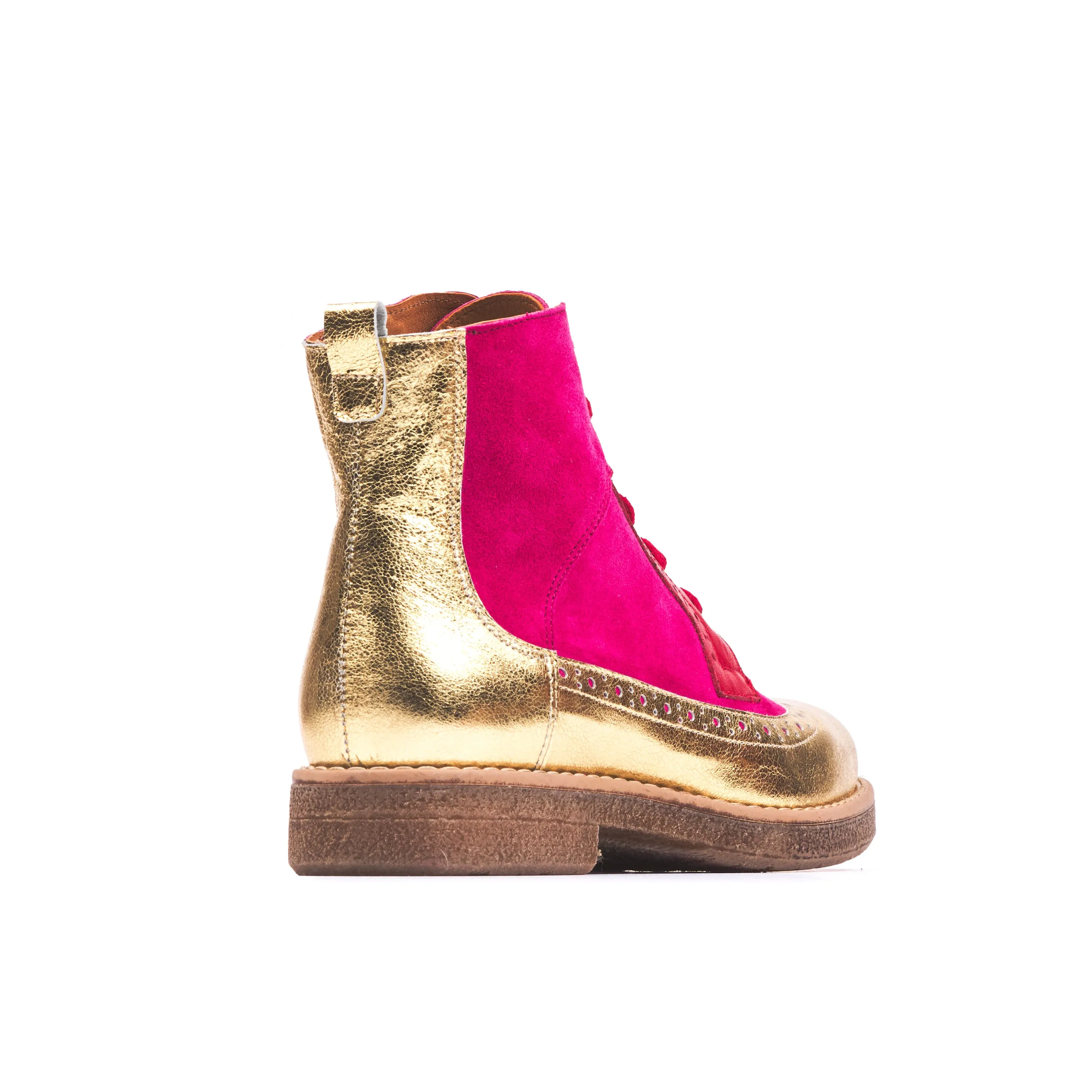 HATTER ULTRA GLAM - Women's higher ankle boot in red, pink and golden leather