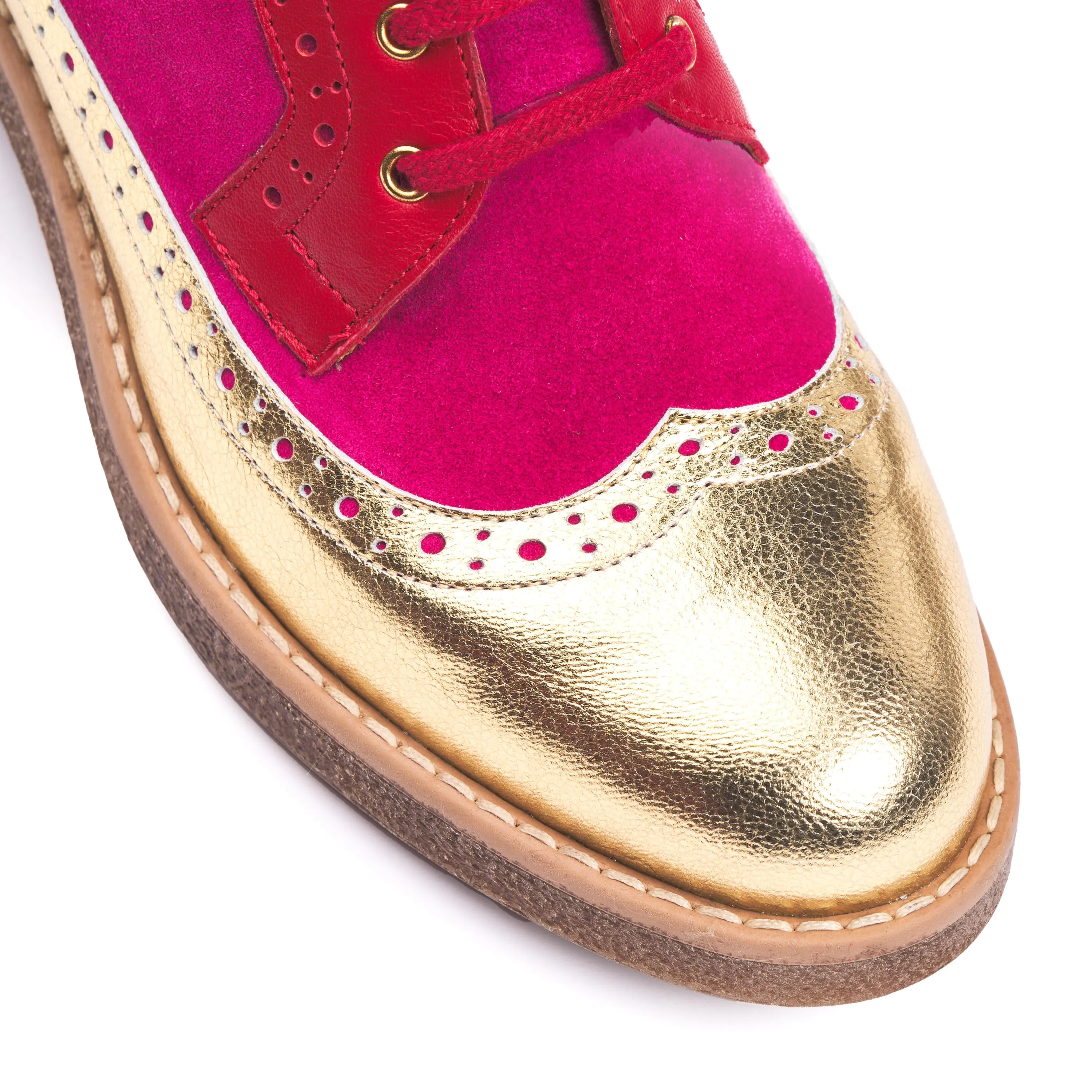 HATTER ULTRA GLAM - Women's higher ankle boot in red, pink and golden leather