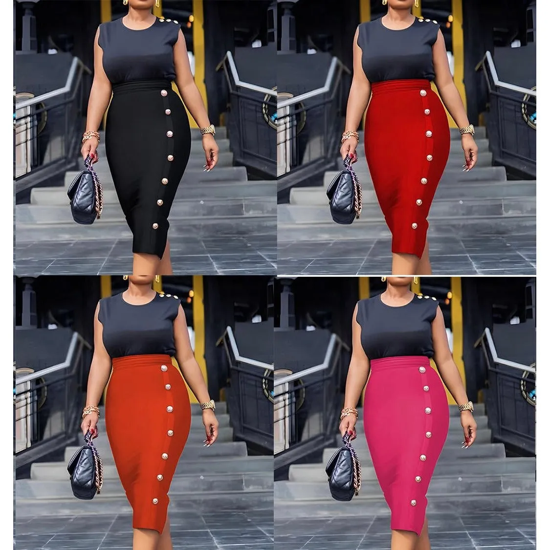 High Waist Sexy Button Bodycon Bandage Skirt