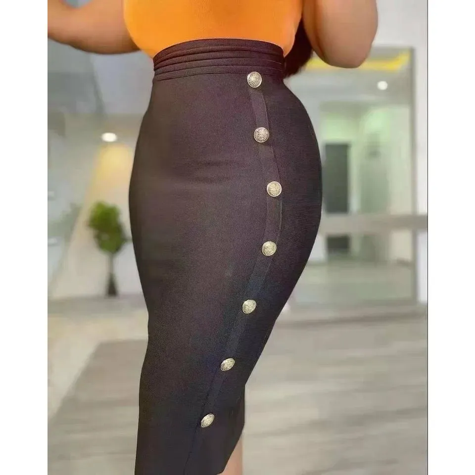 High Waist Sexy Button Bodycon Bandage Skirt