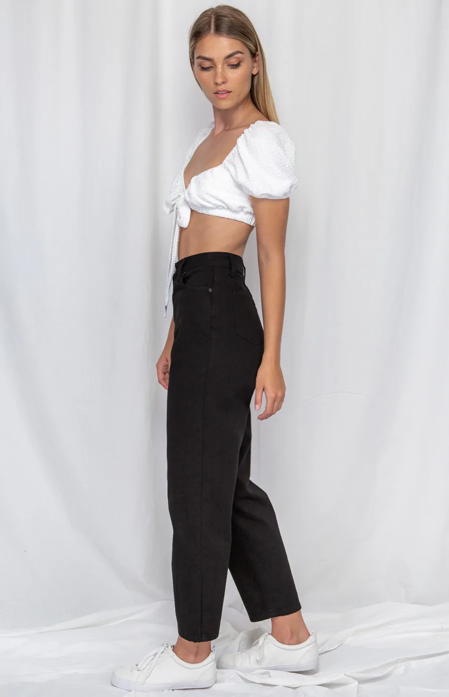 High Waisted Tapered Leg Denim Jeans (WPA201A)