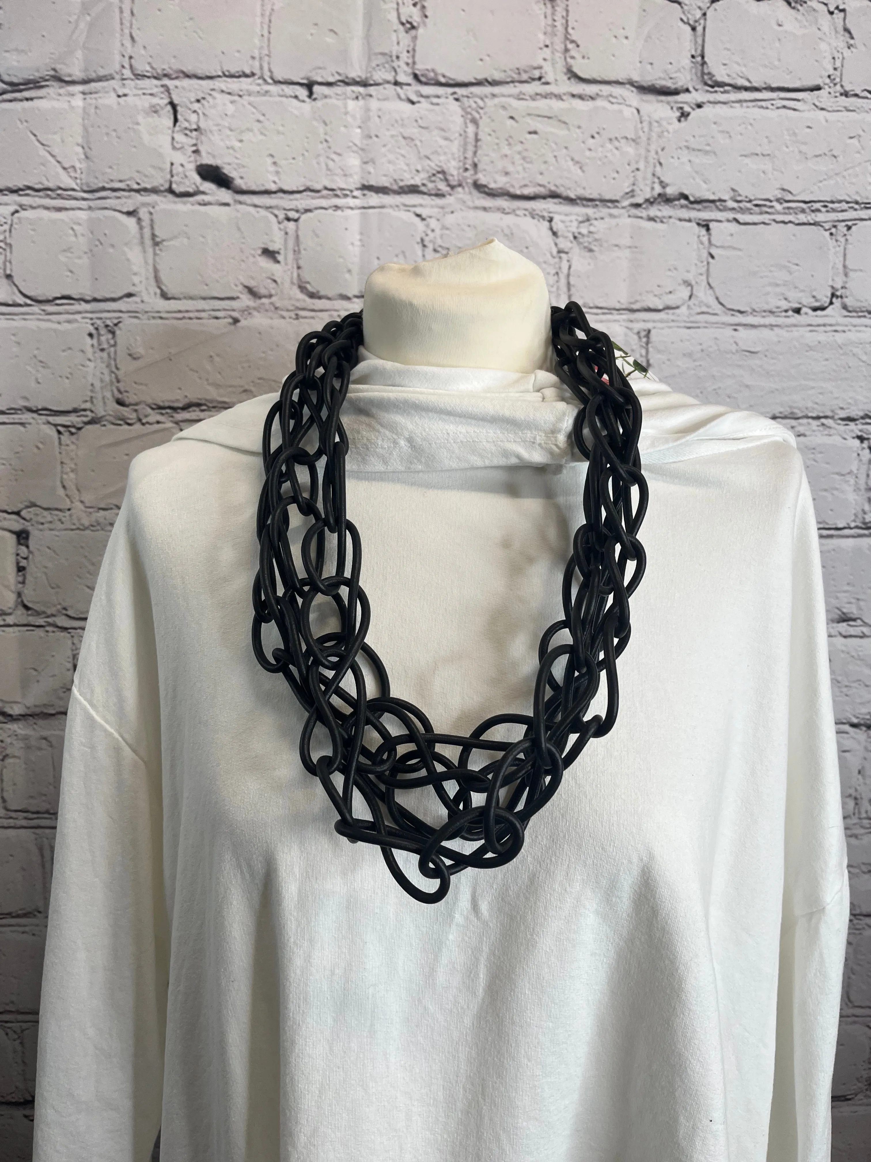 I. D. Short Rubber Triple Chain Necklace