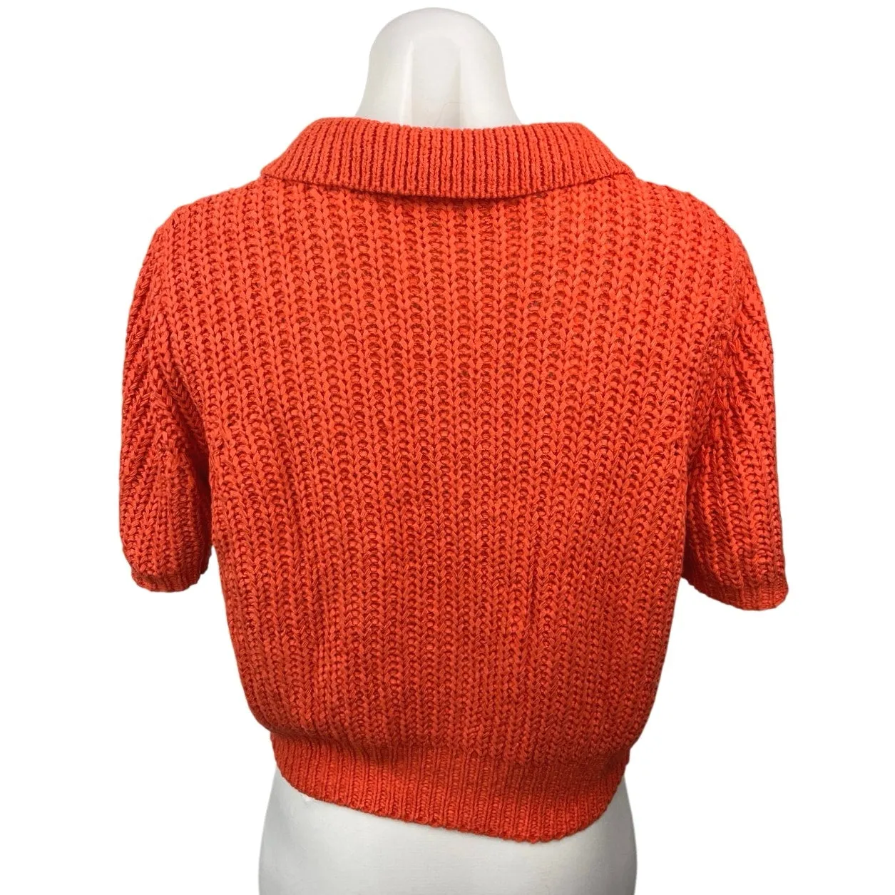 ILLA ILLA Women's Orange Chunky Knit Button collar Crop Polo Sweater Top Size S