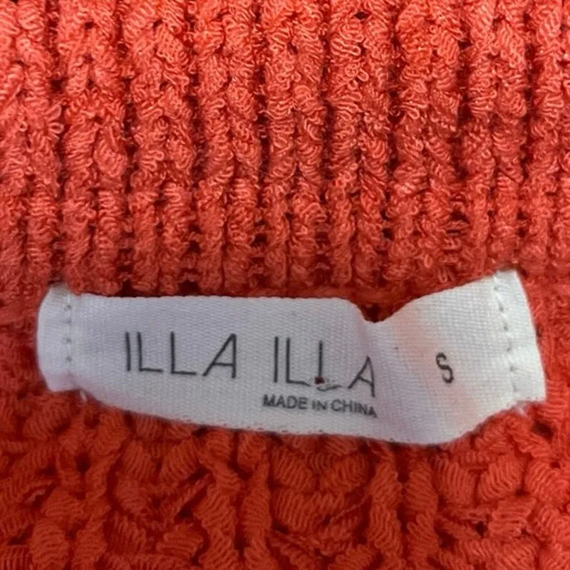 ILLA ILLA Women's Orange Chunky Knit Button collar Crop Polo Sweater Top Size S