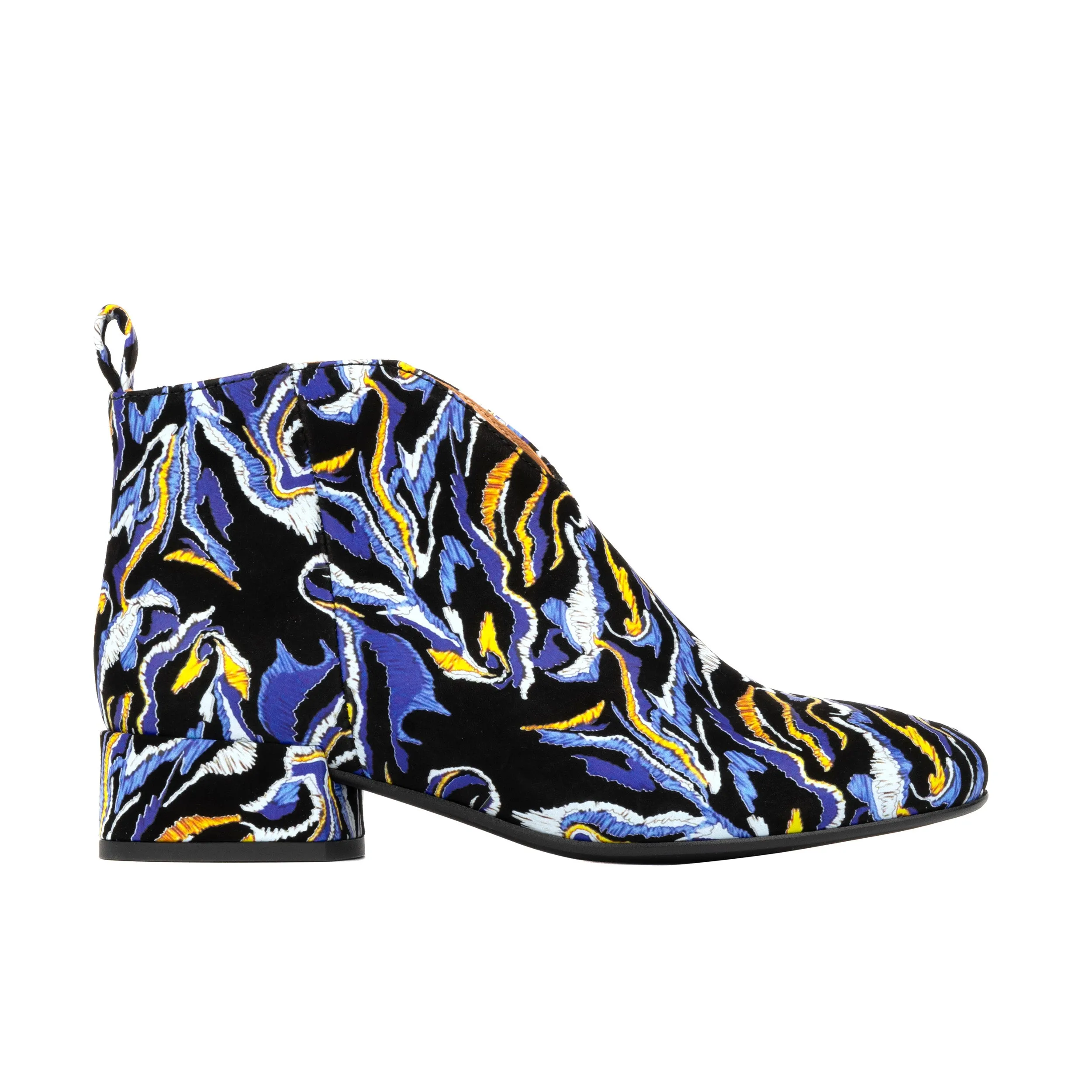 IRIS BLUE MULTI - Women's almond toe leather ankle boot with side zip in blue