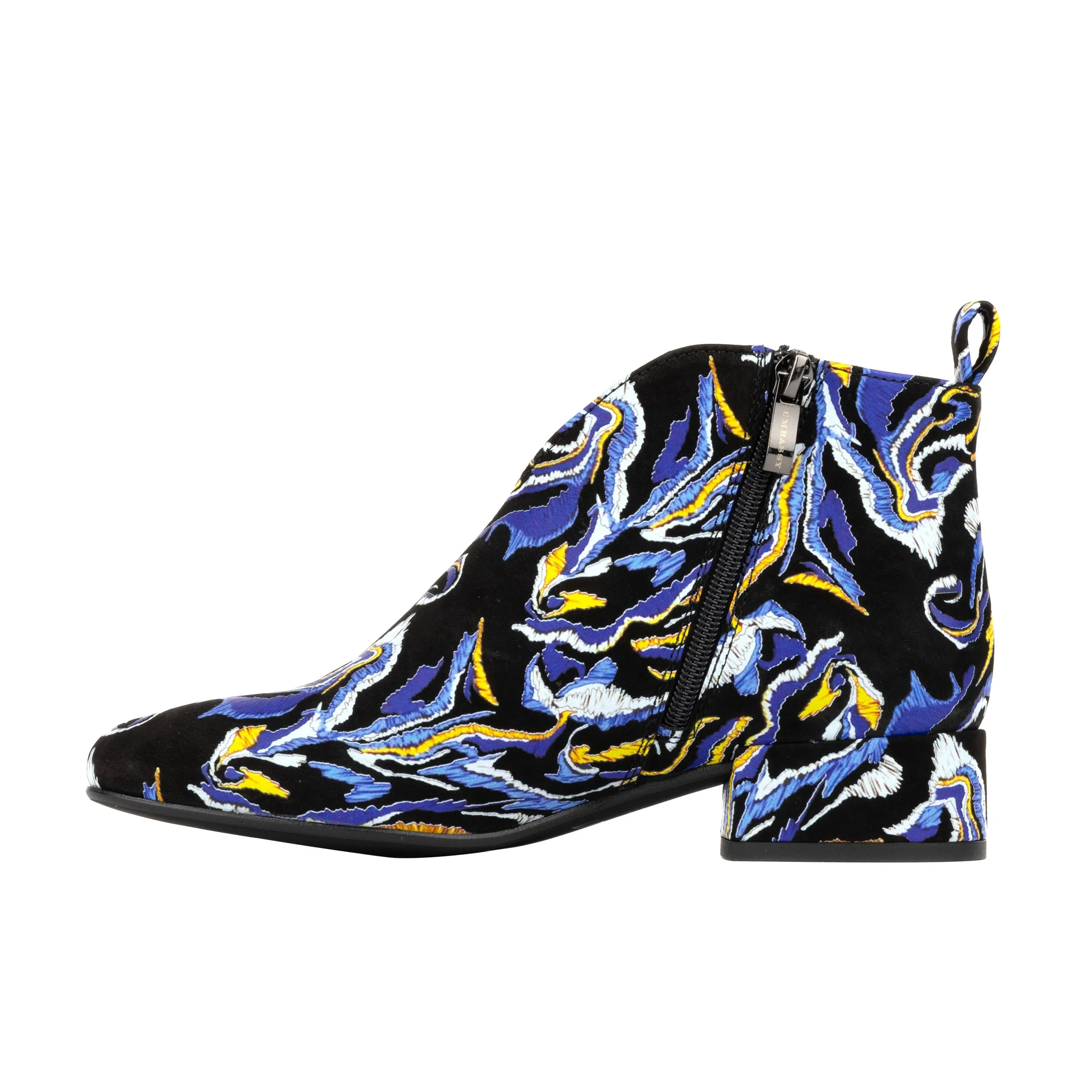 IRIS BLUE MULTI - Women's almond toe leather ankle boot with side zip in blue