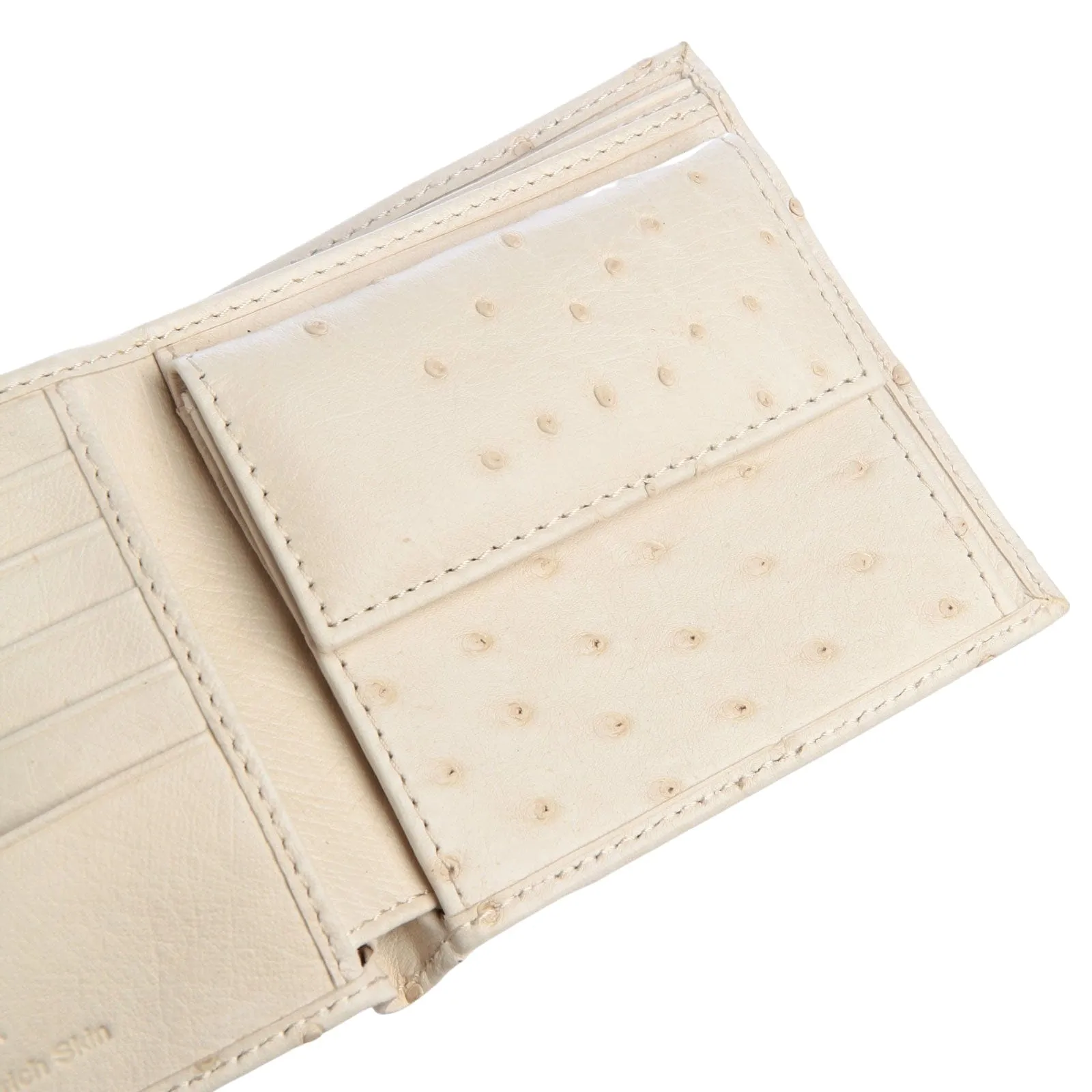 Ivory White Genuine Ostrich Skin Leather Wallet