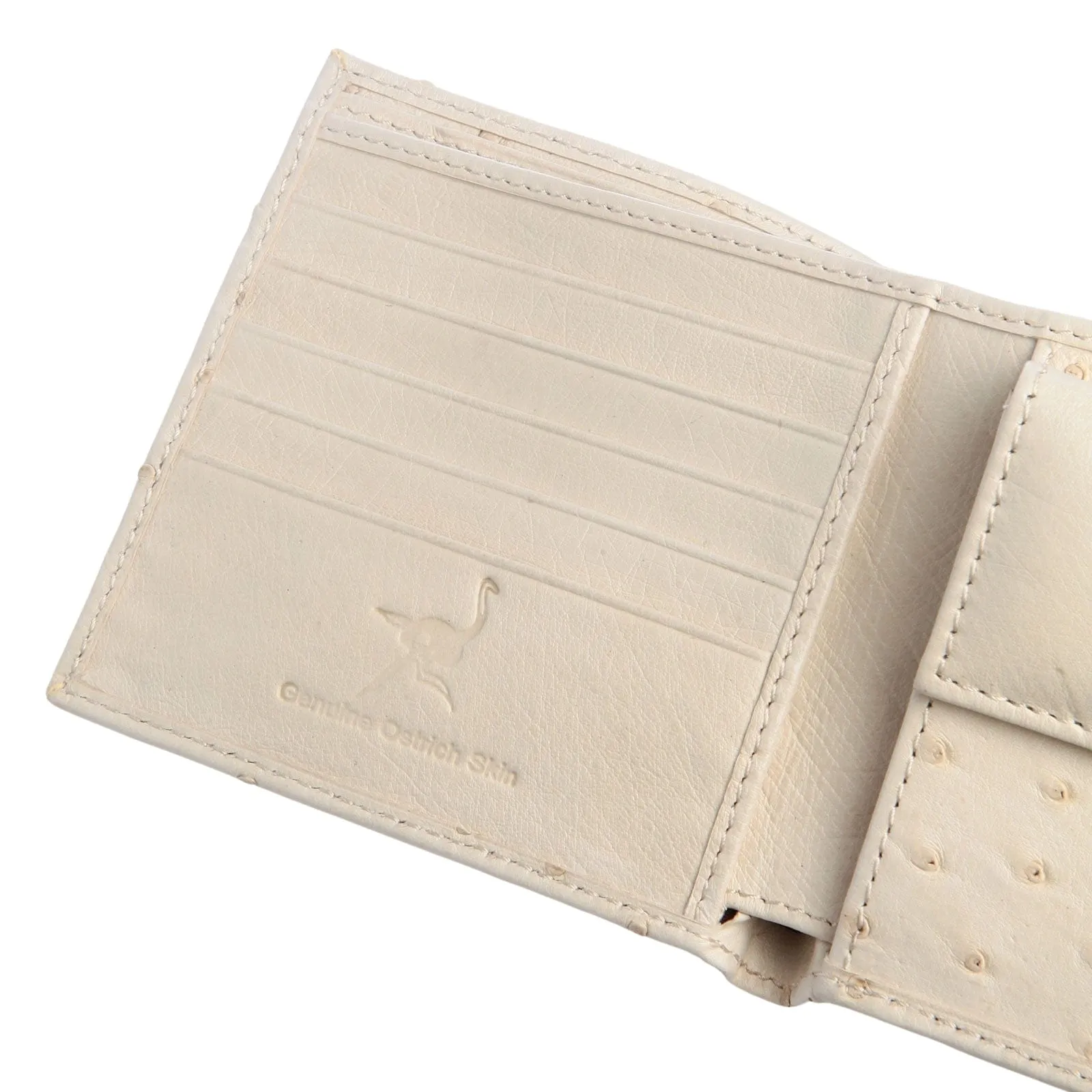 Ivory White Genuine Ostrich Skin Leather Wallet