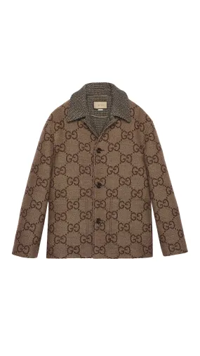 Jacquard GG Maxi Wool Coat - Brown