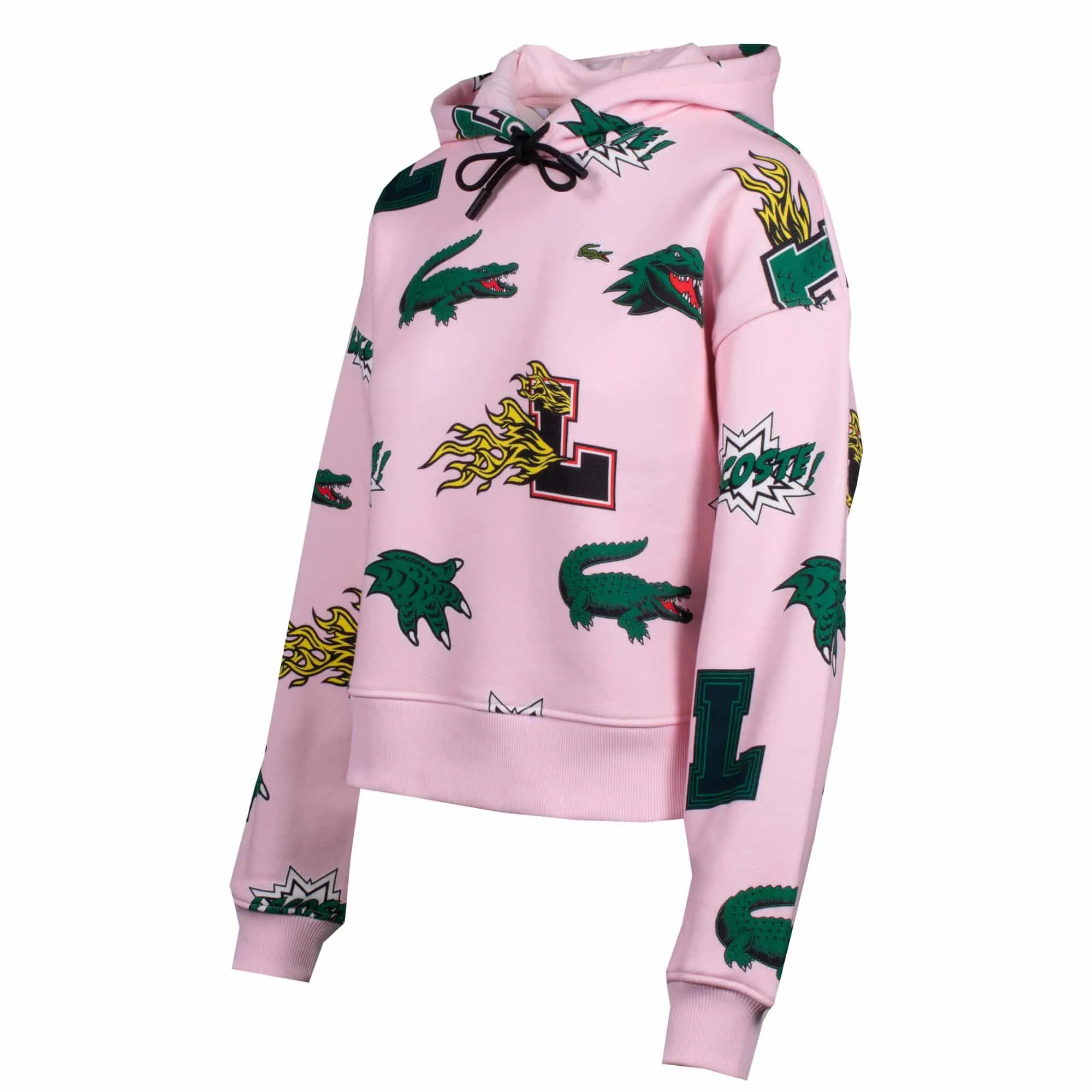 Ladies Lacoste Print Hoodie Flamingo