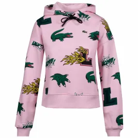 Ladies Lacoste Print Hoodie Flamingo