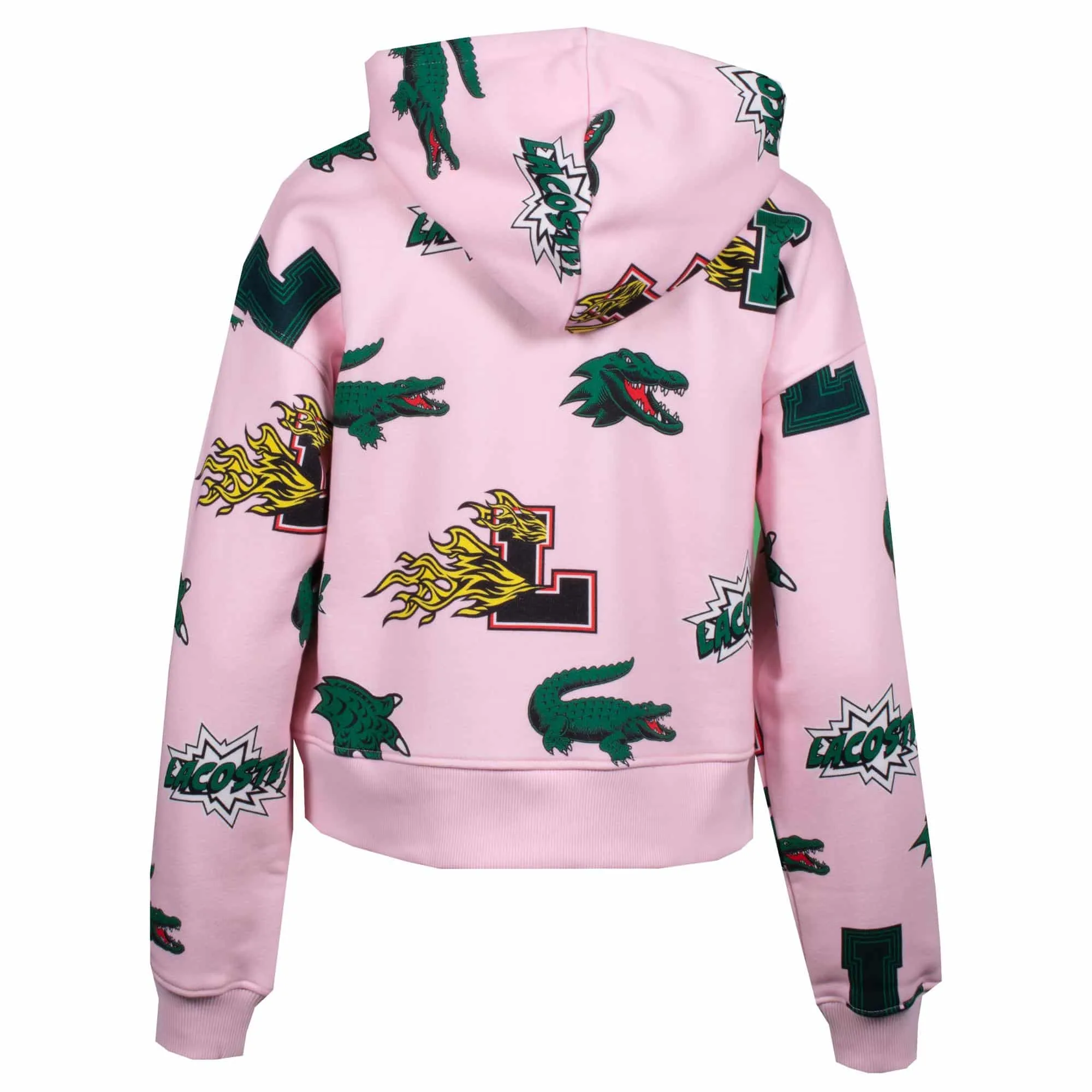 Ladies Lacoste Print Hoodie Flamingo