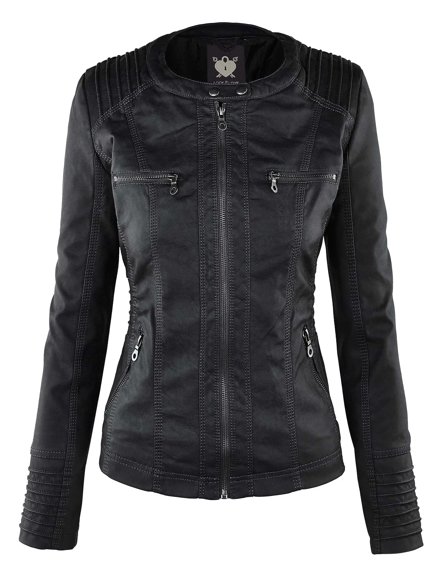 Made By Johnny MBJ Womens Faux Leather Motorcycle Jacket with Hoodie