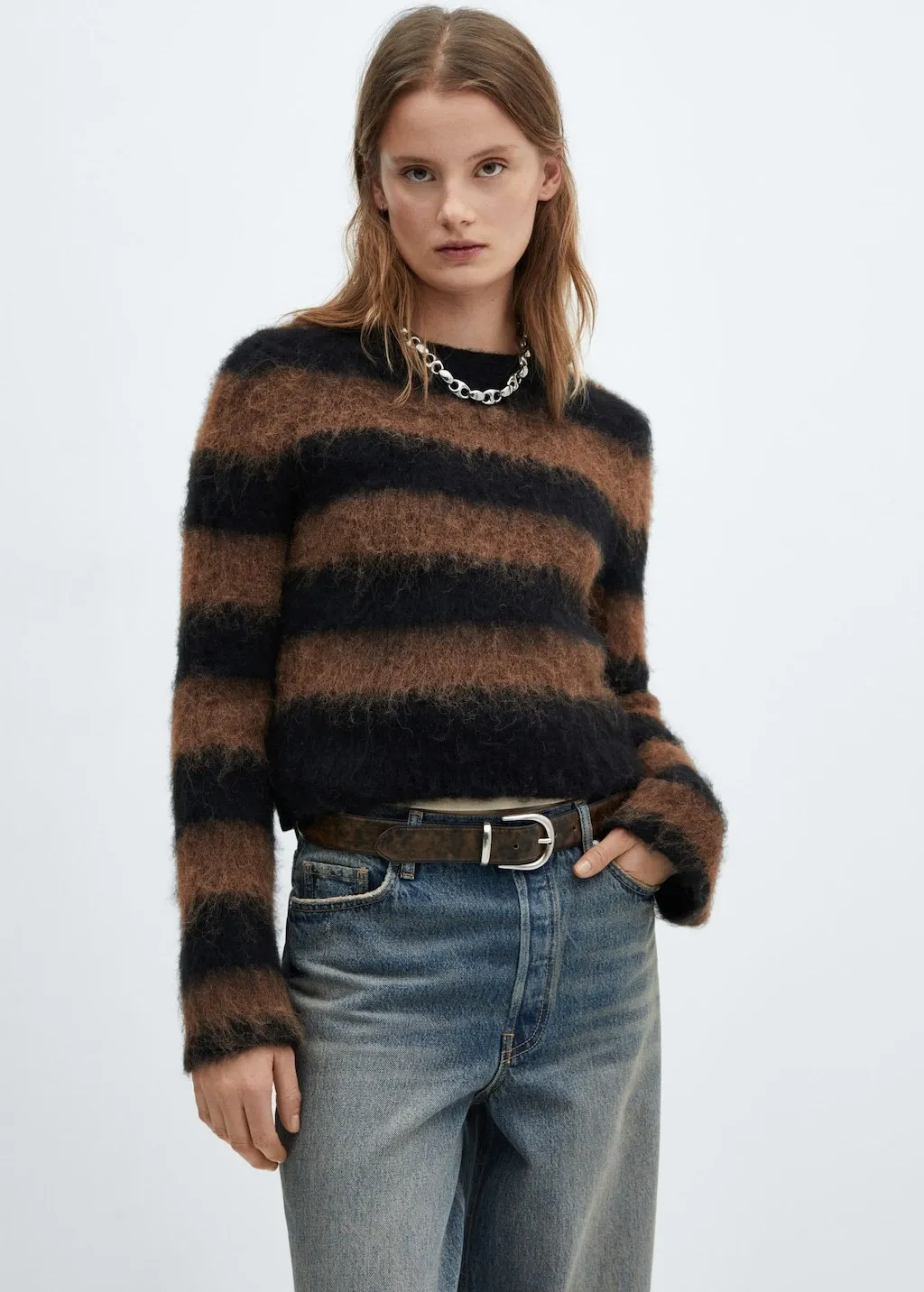 MANGO  |Faux fur knit sweater