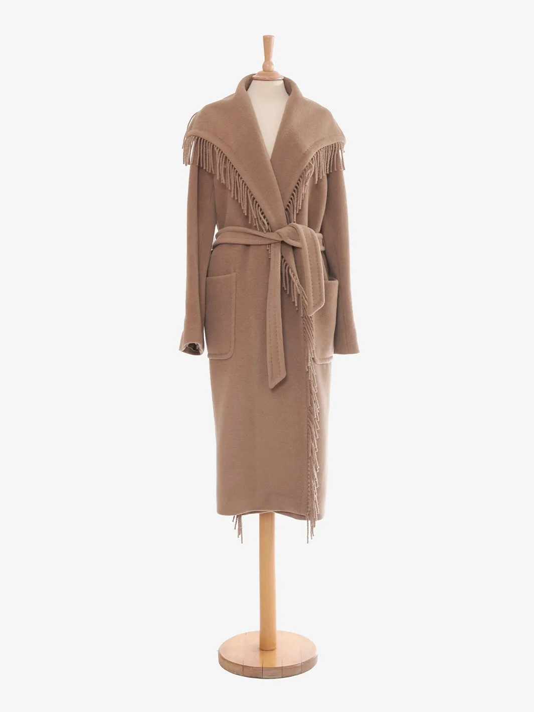 Max Mara camel-colored fringed coat