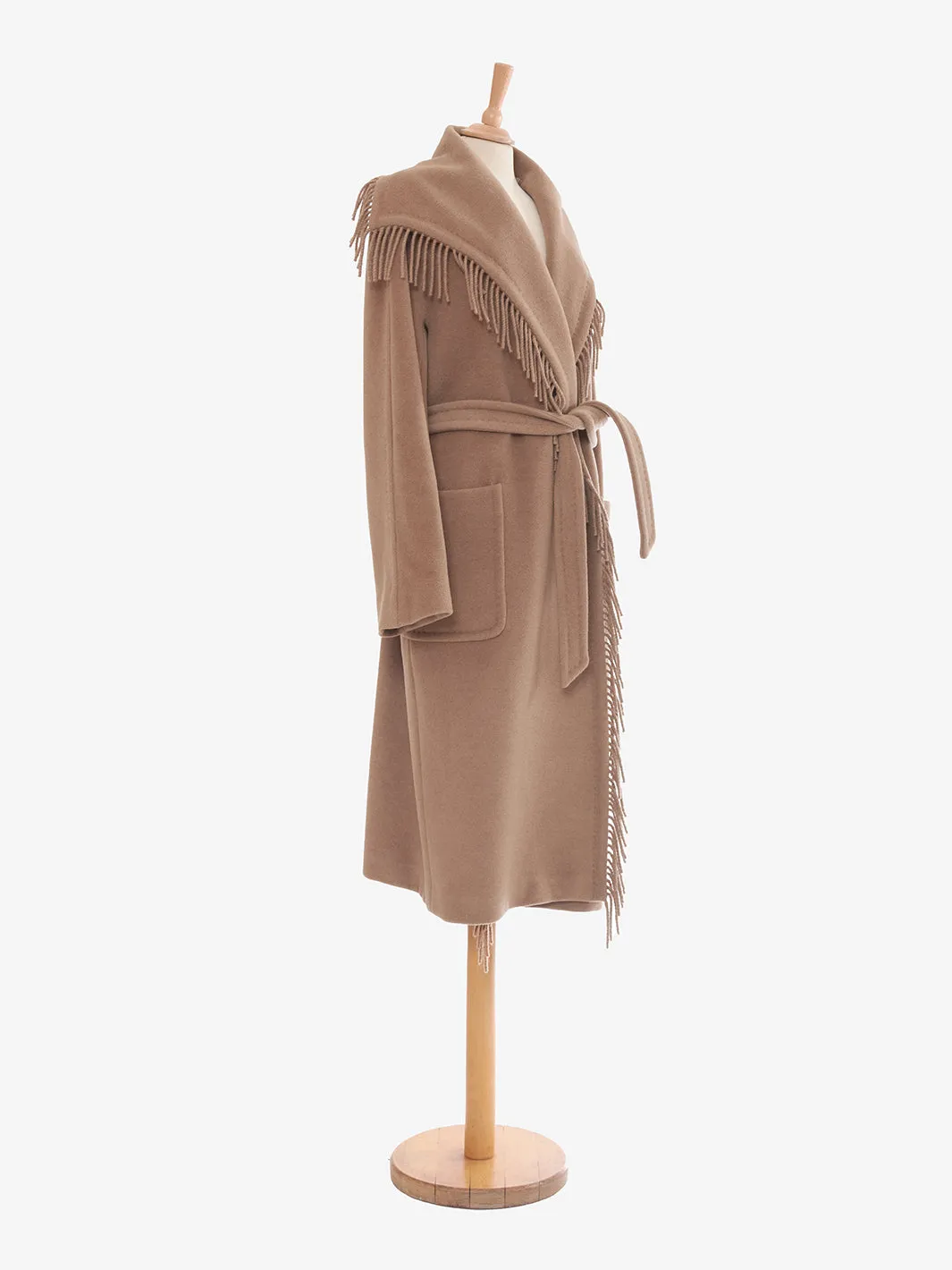 Max Mara camel-colored fringed coat