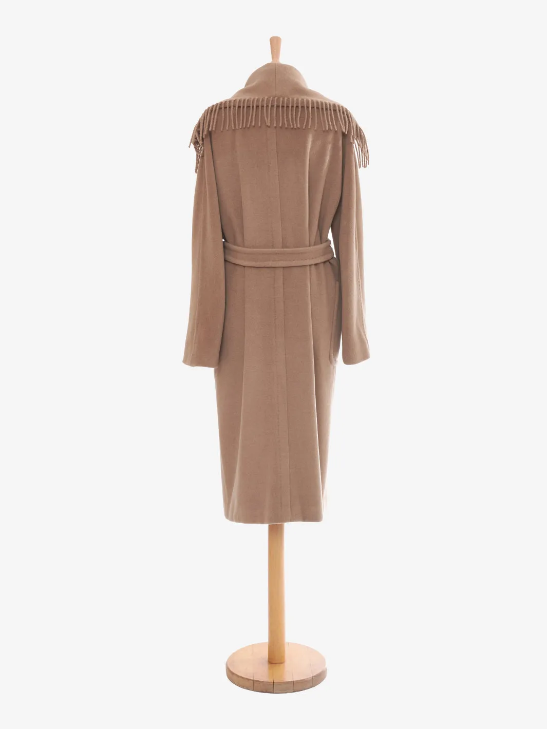 Max Mara camel-colored fringed coat