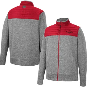 Men's Colosseum Gray/Cardinal Arkansas Razorbacks Putter Herringbone Full-Zip Jacket