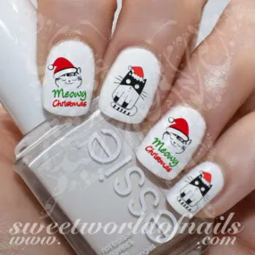 Meowy Christmas Nails Cat Nail Water Decals