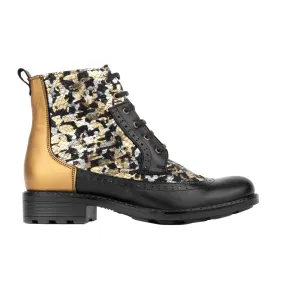 MILLINER BLACK & GOLD - Women's leather round toe side zipper ankle boot in gold