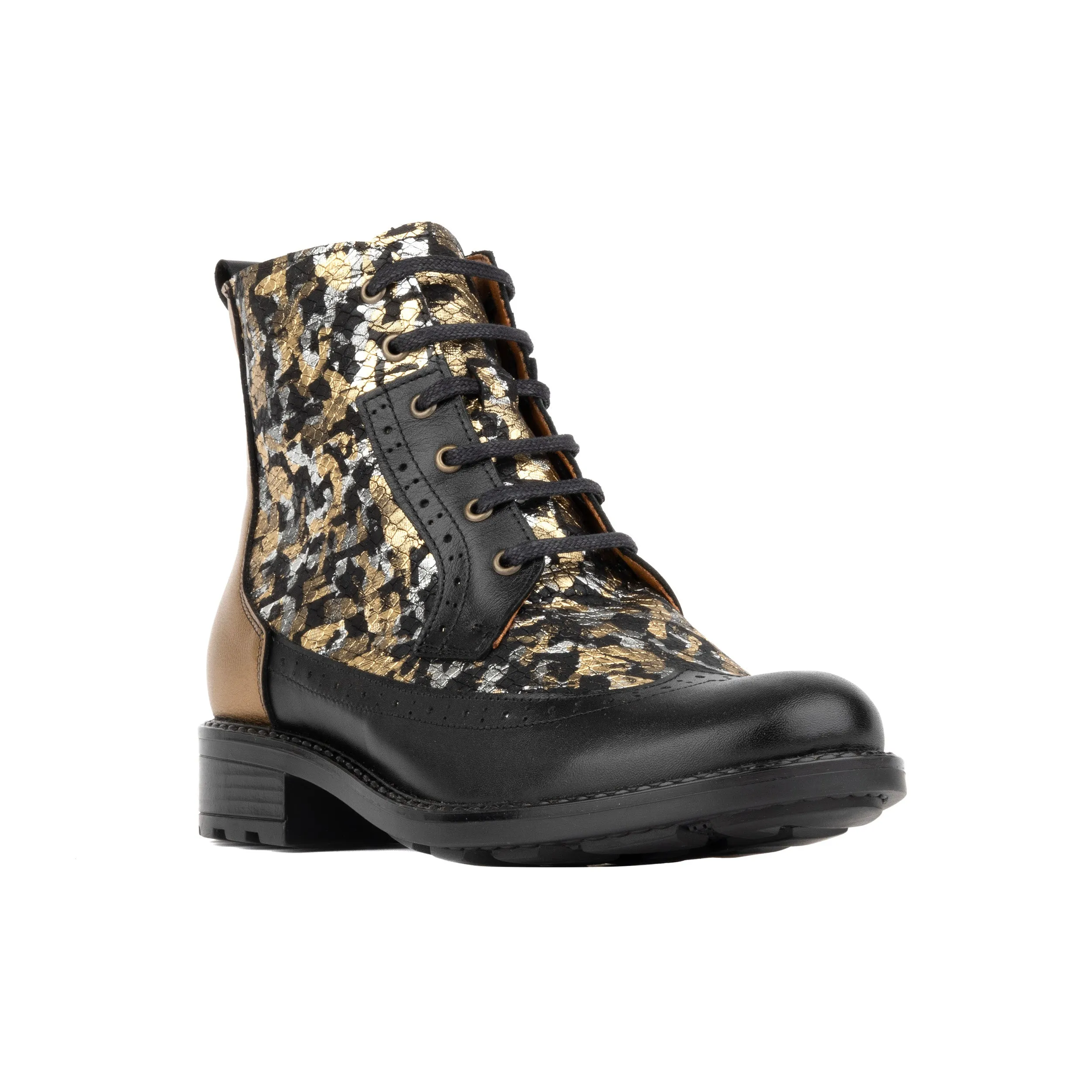 MILLINER BLACK & GOLD - Women's leather round toe side zipper ankle boot in gold