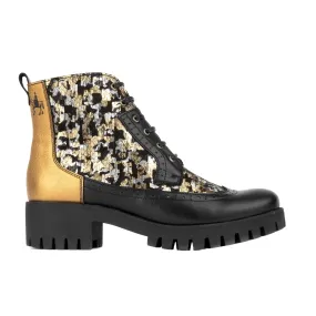 MILLINER PLATFORM FLORAL - Women's leather chunky 1 inch platform ankle boot in gold